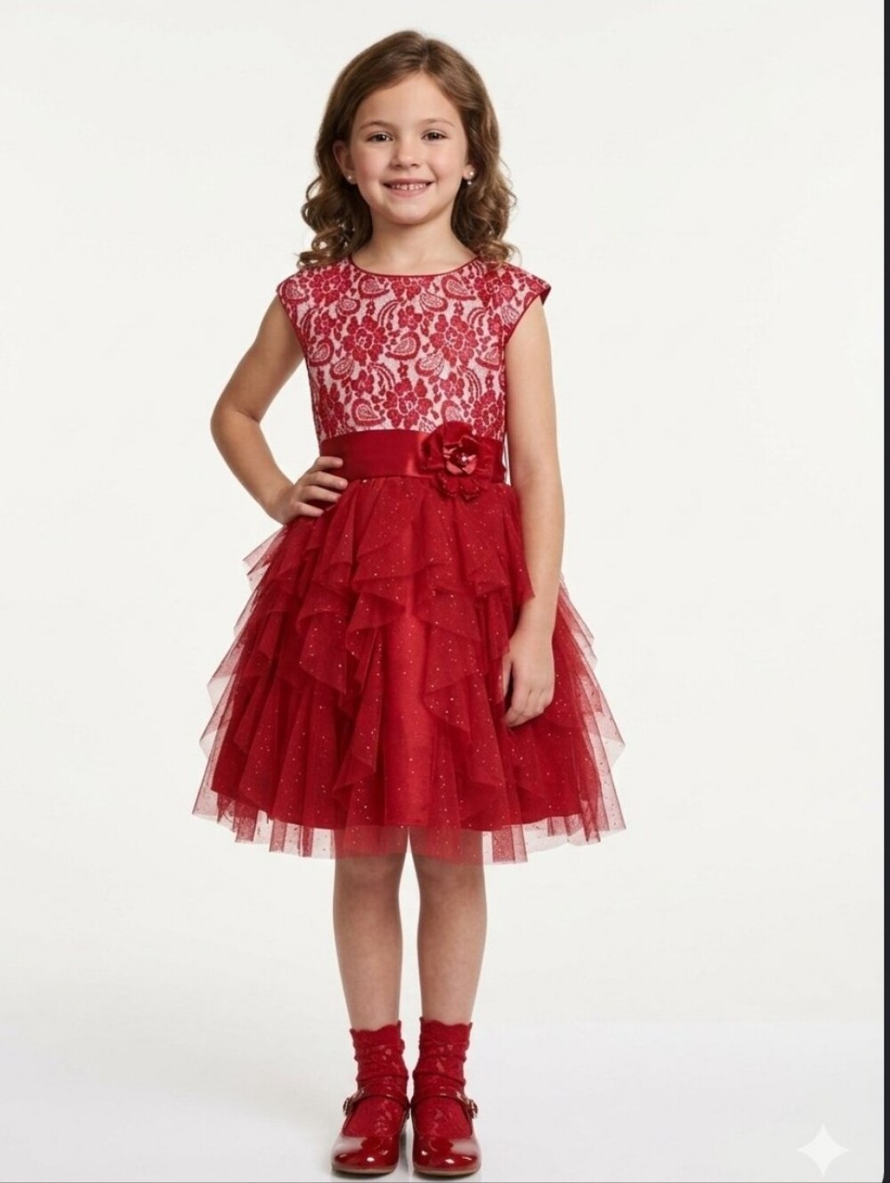 Jona Michelle Red Sparkle Lace & Tulle Party Dress for Girls Size 5 Yrs Old